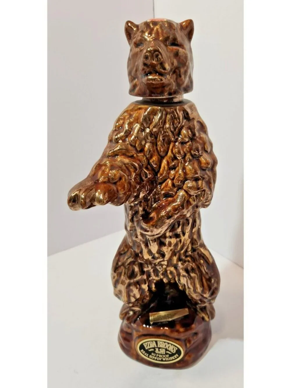 Vintage Ezra Brooks Standing Gold Bear Whiskey Decanter Figurine Empty 1968